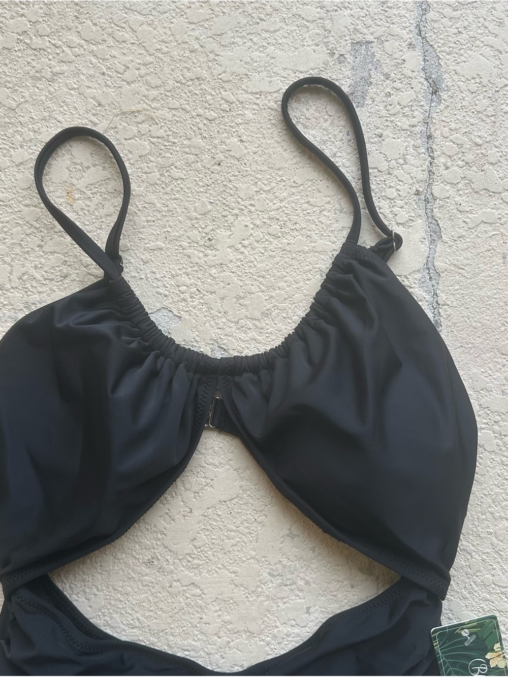 Black Cutout One-Piece Swimsuit with Ruched Midsection - Picture 5 of 7